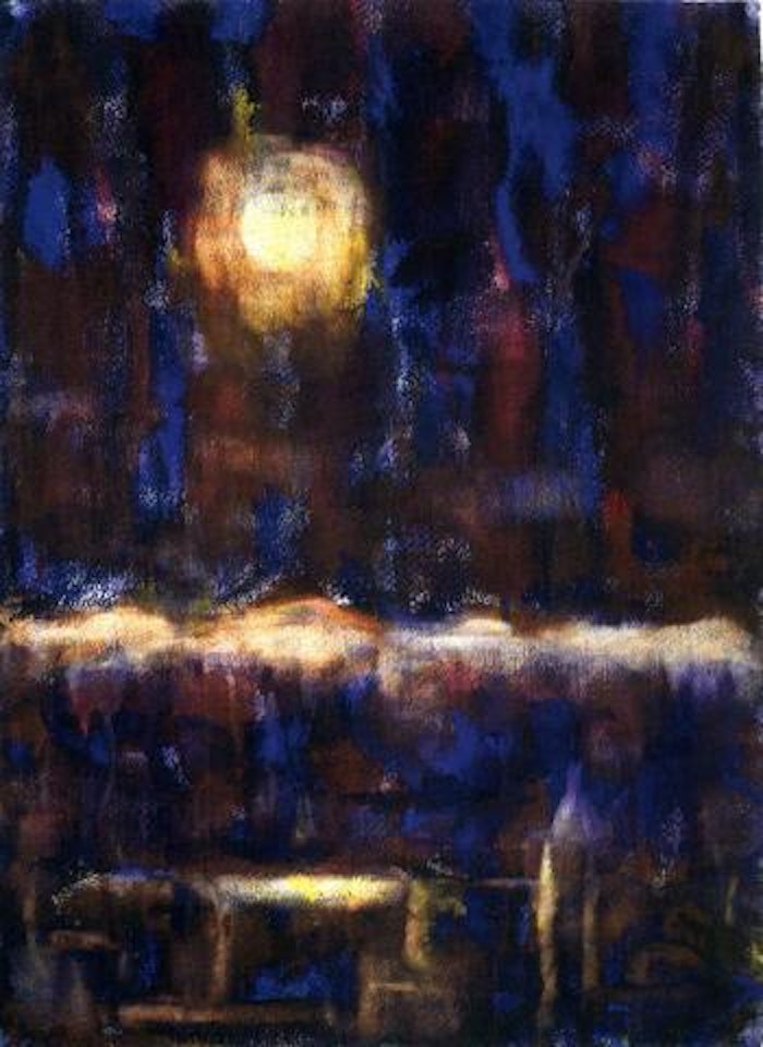 Lake and village on moonlit night by Christian Rohlfs