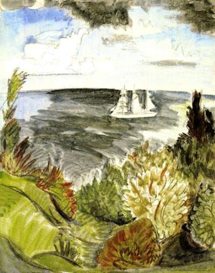 Landscape with sailing boat by Erich Heckel