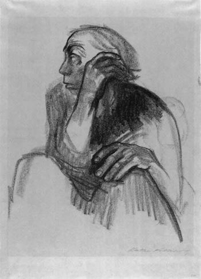 Seated woman with hand supporting head by Kathe Kollwitz