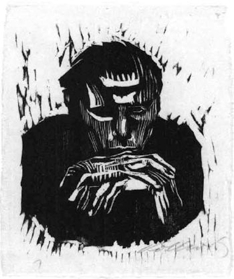 Man's head with hands by Kathe Kollwitz