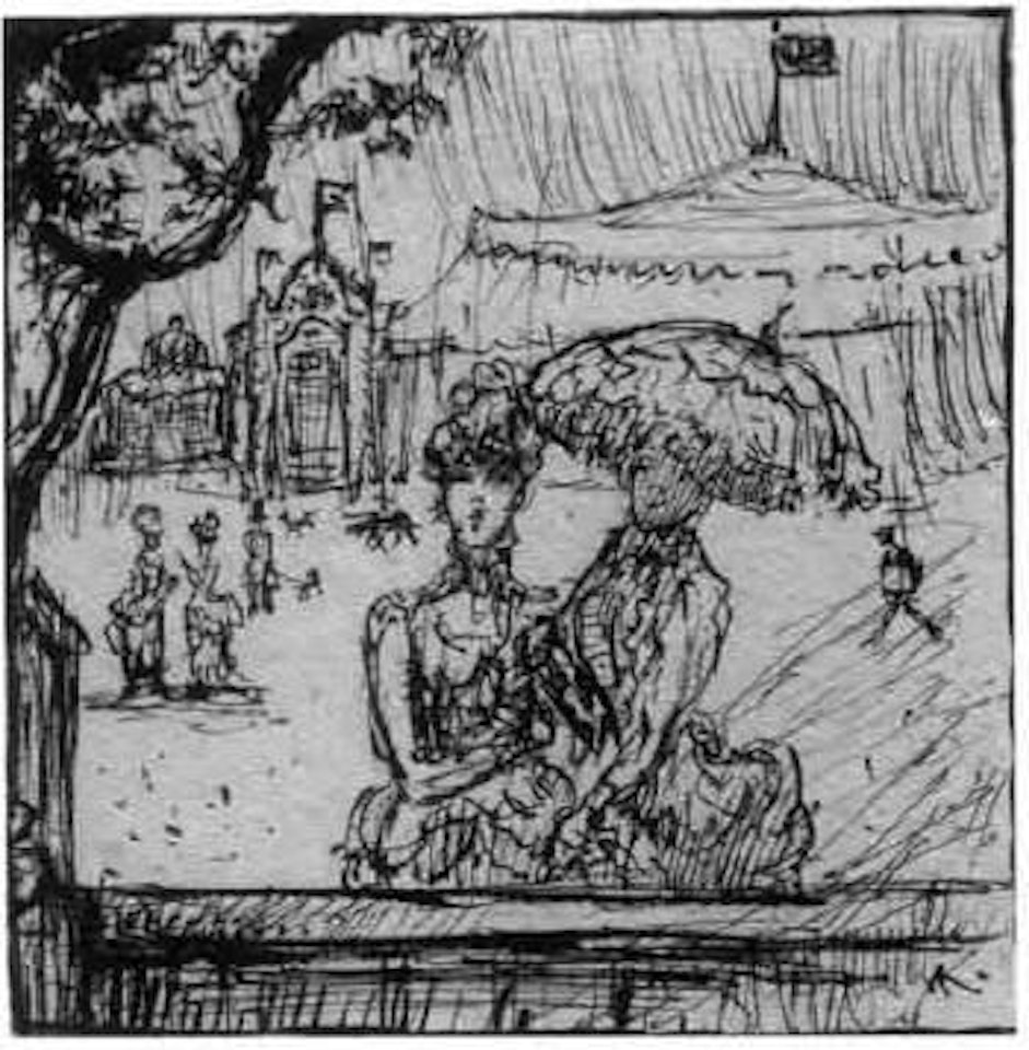 Two women in front of a circus tent by Alfred Kubin