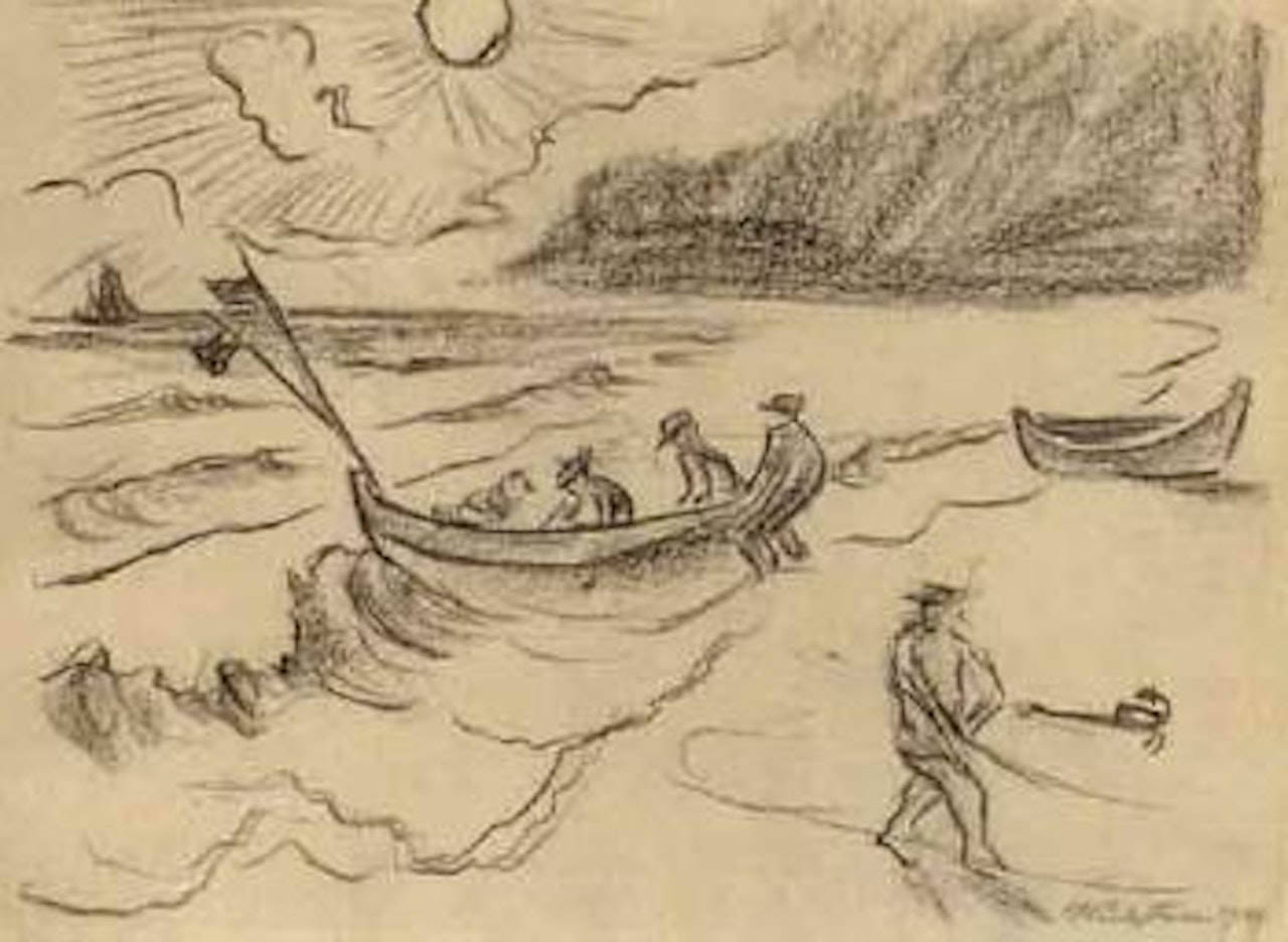 Boat approaching the beach by Max Pechstein