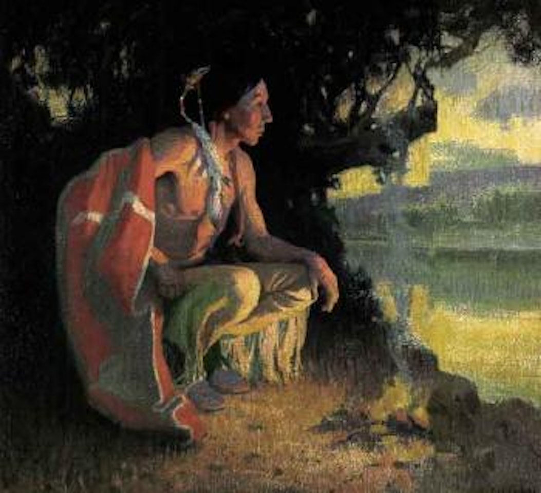 Indian brave by a campfire by E. Irving Couse
