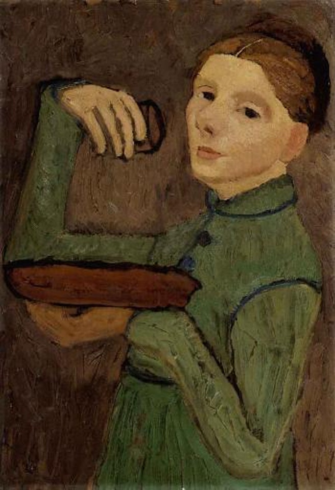 Self-portrait holding a bowl and a glass by Paula Modersohn-Becker