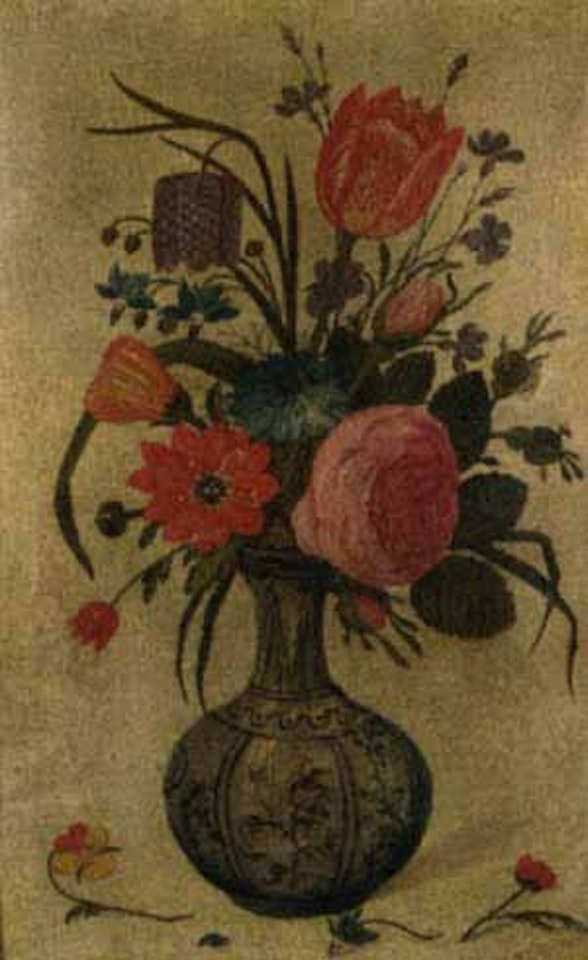 Tulips, rose and other flowers in an ornamental vase. Rose, tulips in an ornamental vase by Jan Van Kessel The Elder