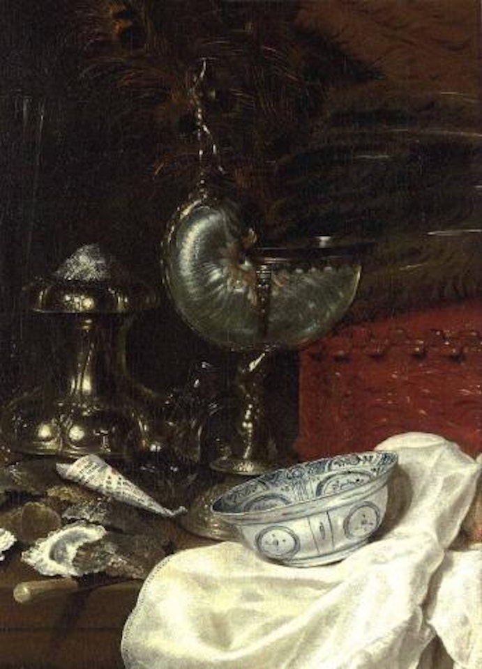 Nautilus cup with silver salt, red clay pot and other objects by Willem Claesz Heda