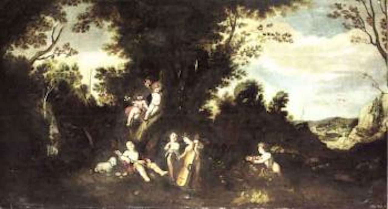 Infant Saint John the Baptist in a landscape with Putti by Spanish School
