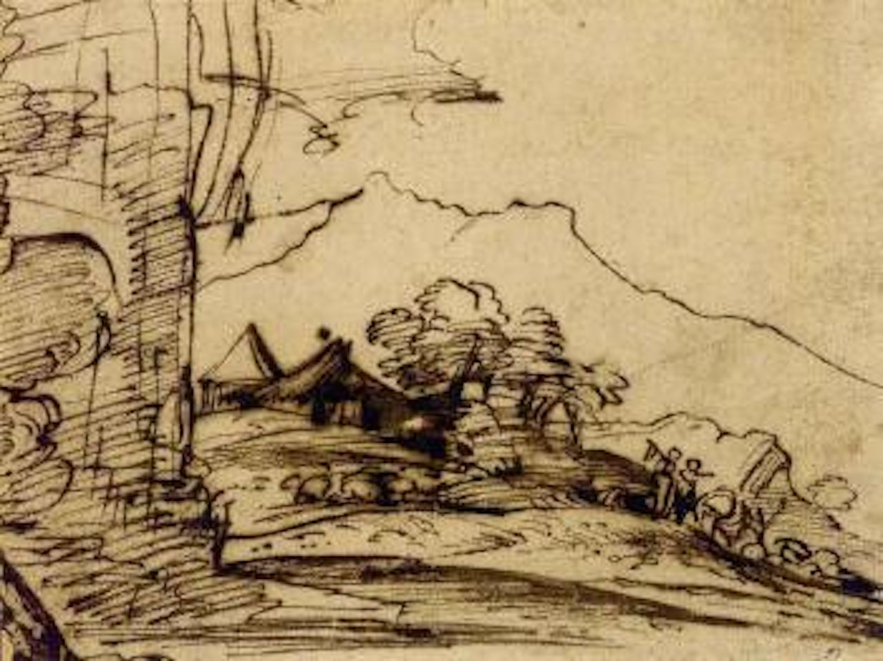 Mountainous landscape with herdsmen and their flock by Pier Francesco Mola