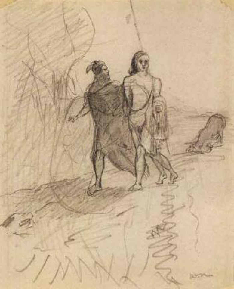 Mephistopheles as a dog following Faust and Wagner by Odilon Redon