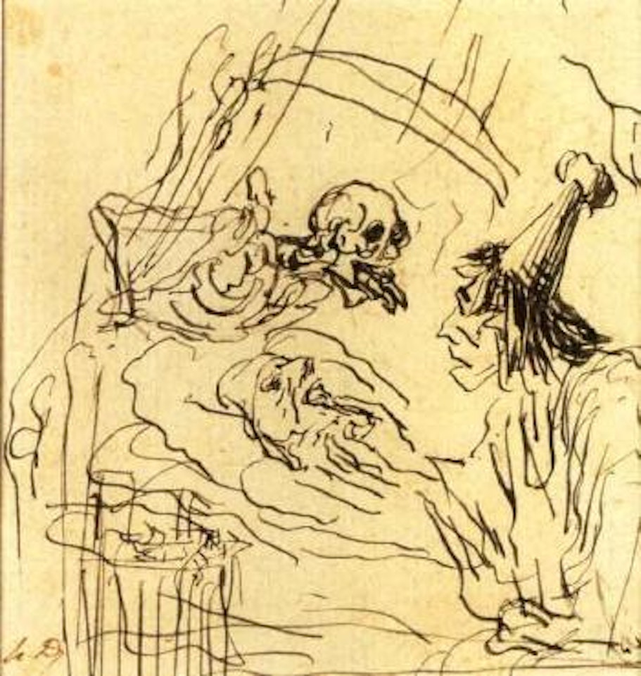 Death looming over a dying man by Honoré Daumier