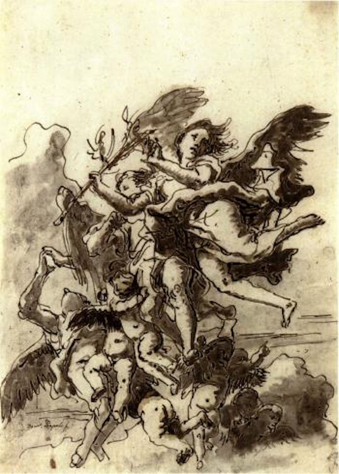 Angels and putti in the clouds, holding a martyr's palm by Giovanni Domenico Tiepolo