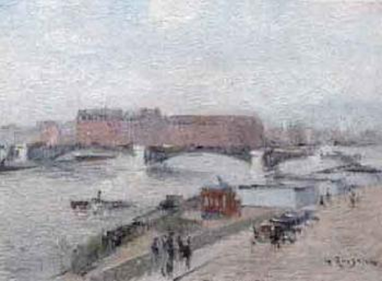 Vapeurs sur la Seine au pont Boildieu a Rouen by Gustave Loiseau