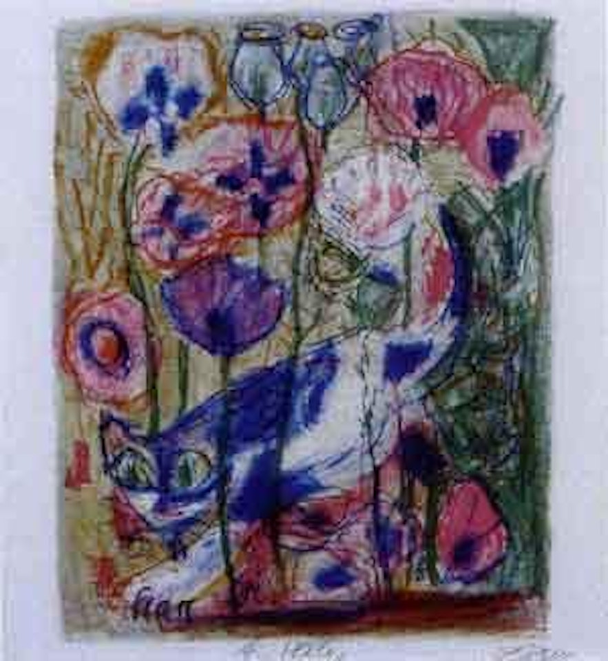 Cat in a field of poppies by Otto Dix