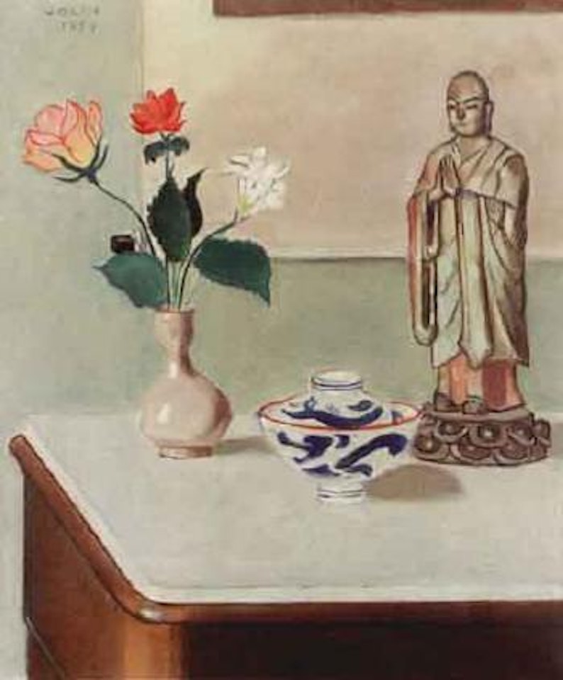 Still life of flowers and Oriental figurine by Einar Jolin