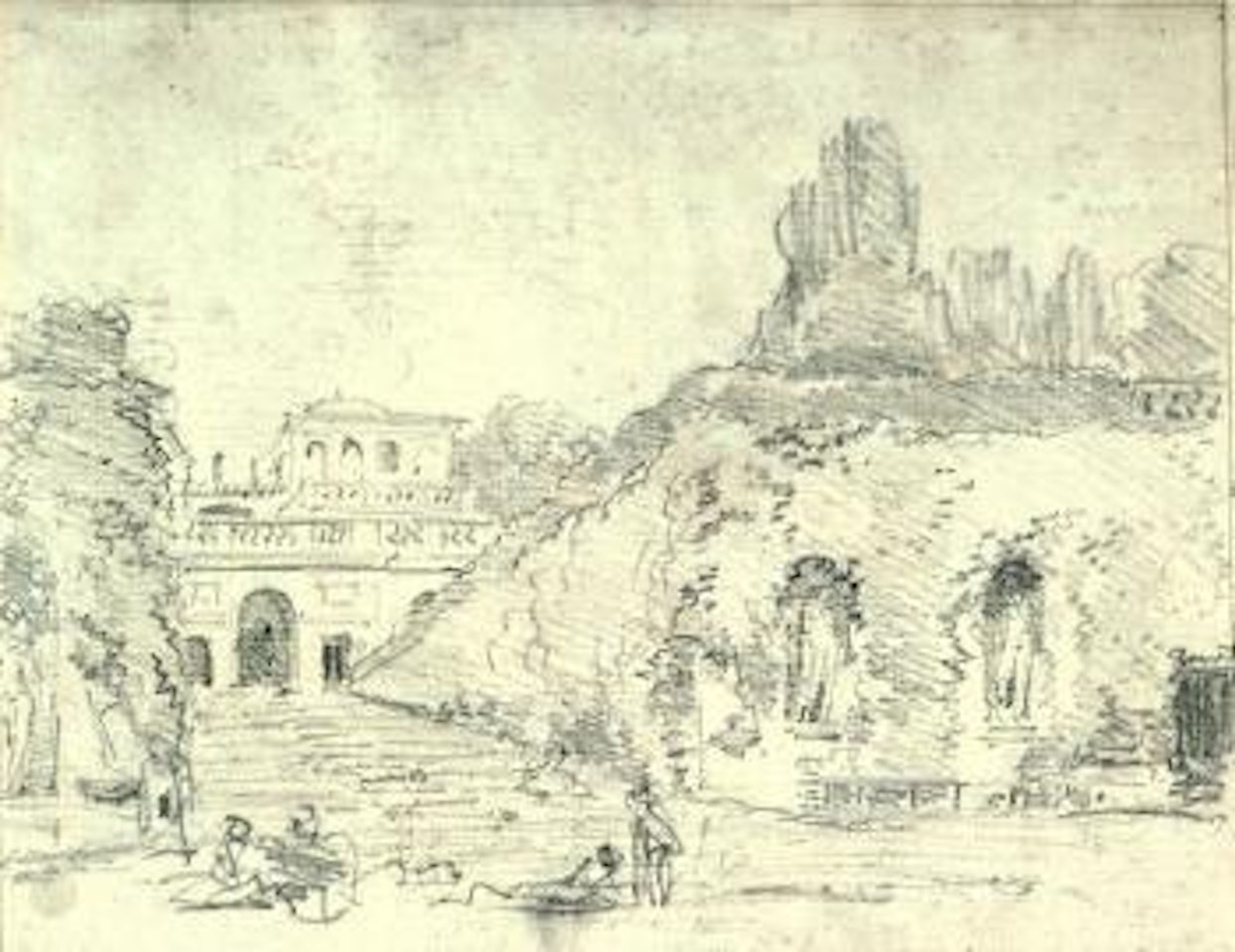 Vue des jardins de la Villa Farnese, a Rome by Jean-Honoré Fragonard
