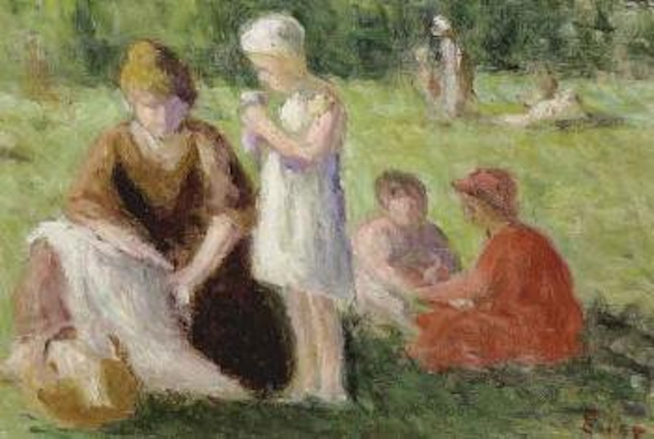 Mere et enfants dans les champs by Maximilien Luce