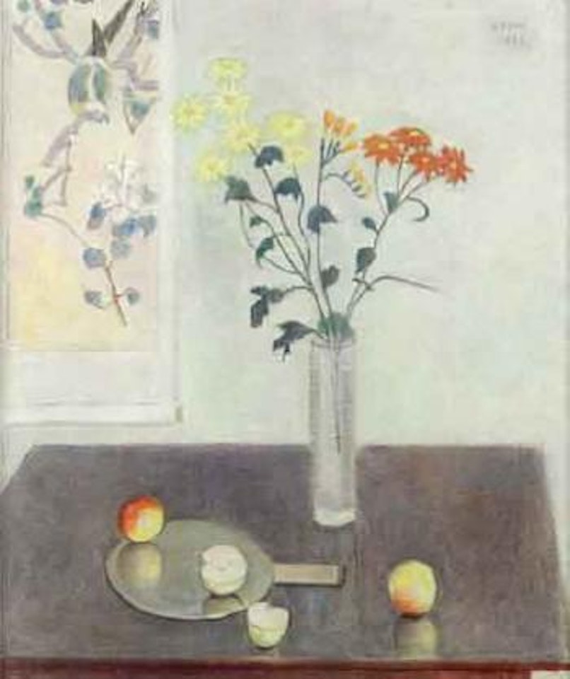 Still life of flowers, mirror and apples by Einar Jolin