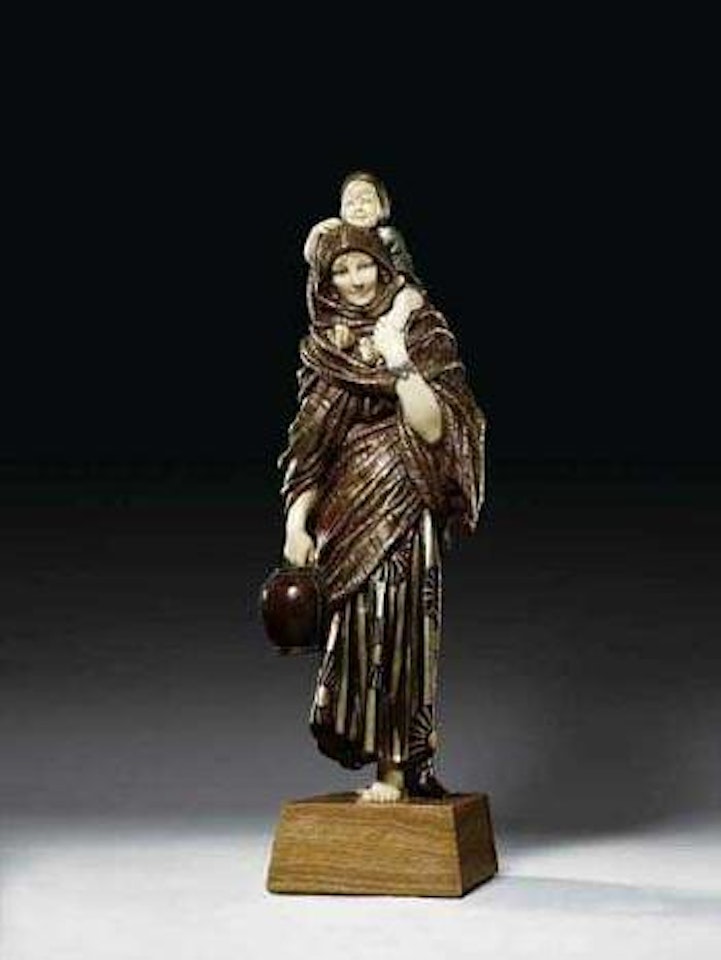 Woman carrying water with a child by Demetre Chiparus
