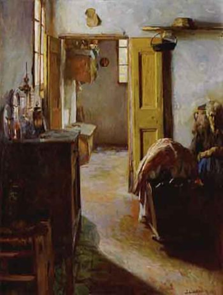 Interior of a room with a cradle by Jehudo Epstein