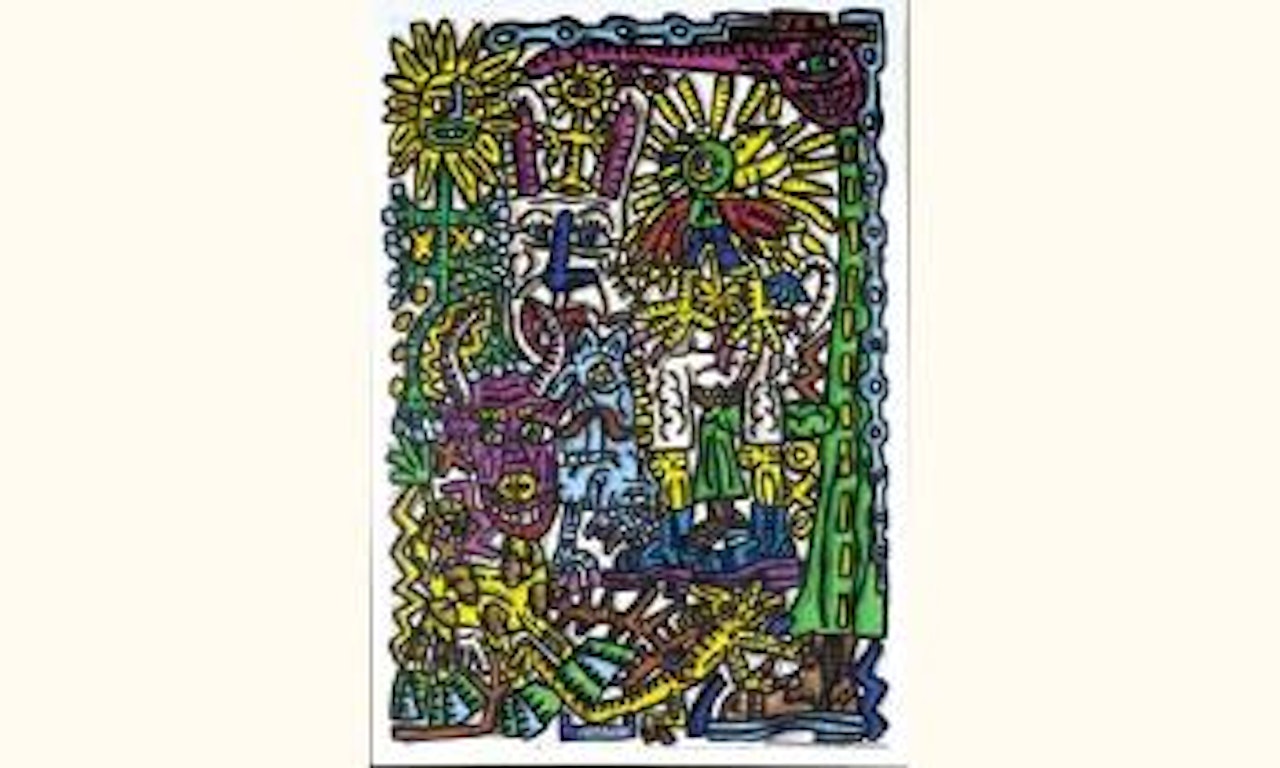 Personnage au masque et perroquet by Robert Combas