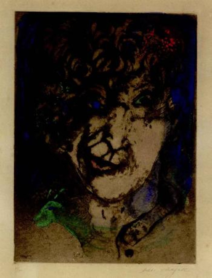 Self portrait with grimace by Marc Chagall