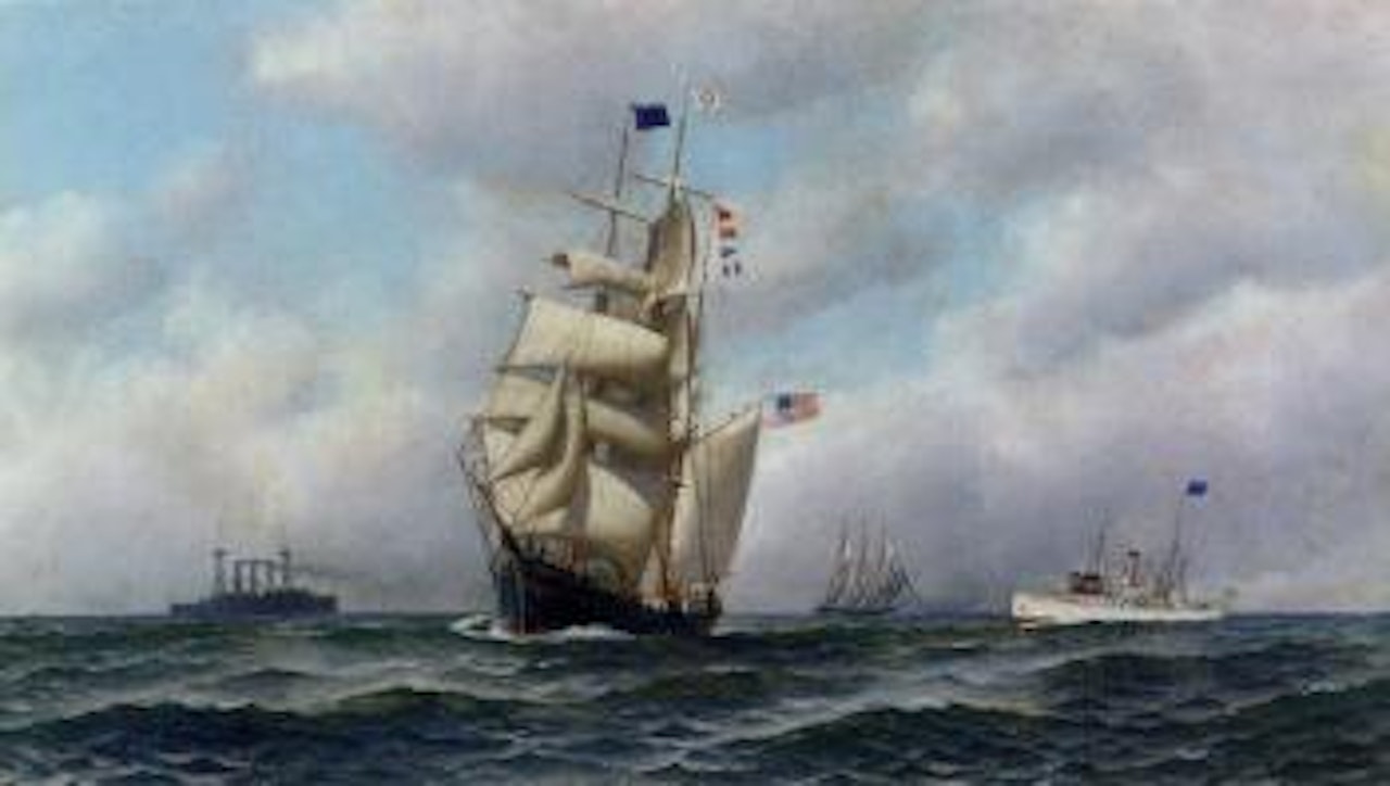 The bark Onaway with the pilot boat New York by Antonio Jacobsen