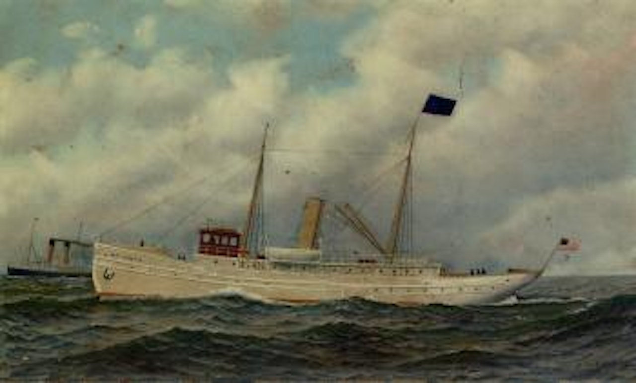Pilot boat New Jersey escorting an English passenger liner by Antonio Jacobsen