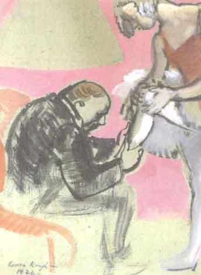 Gentleman tying ballerina shoe by Laura Knight