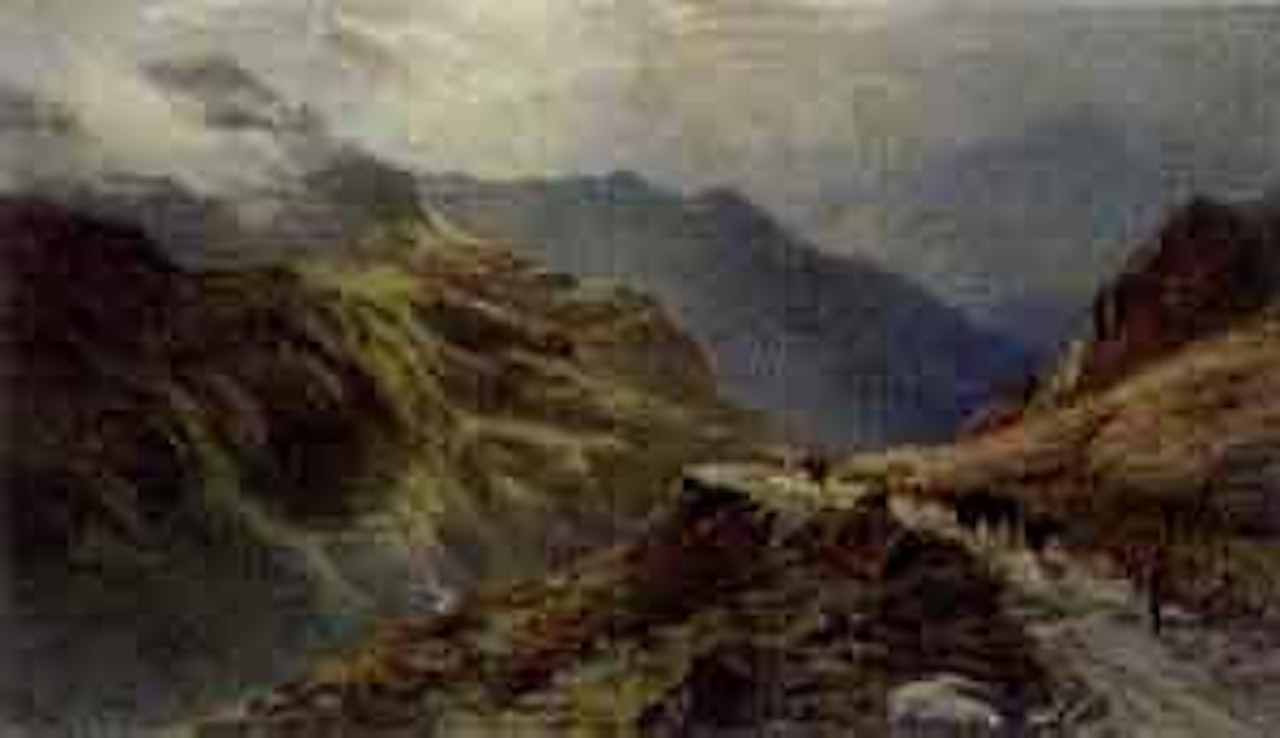 Cattle drovers on a highland pass by Sidney Richard Percy