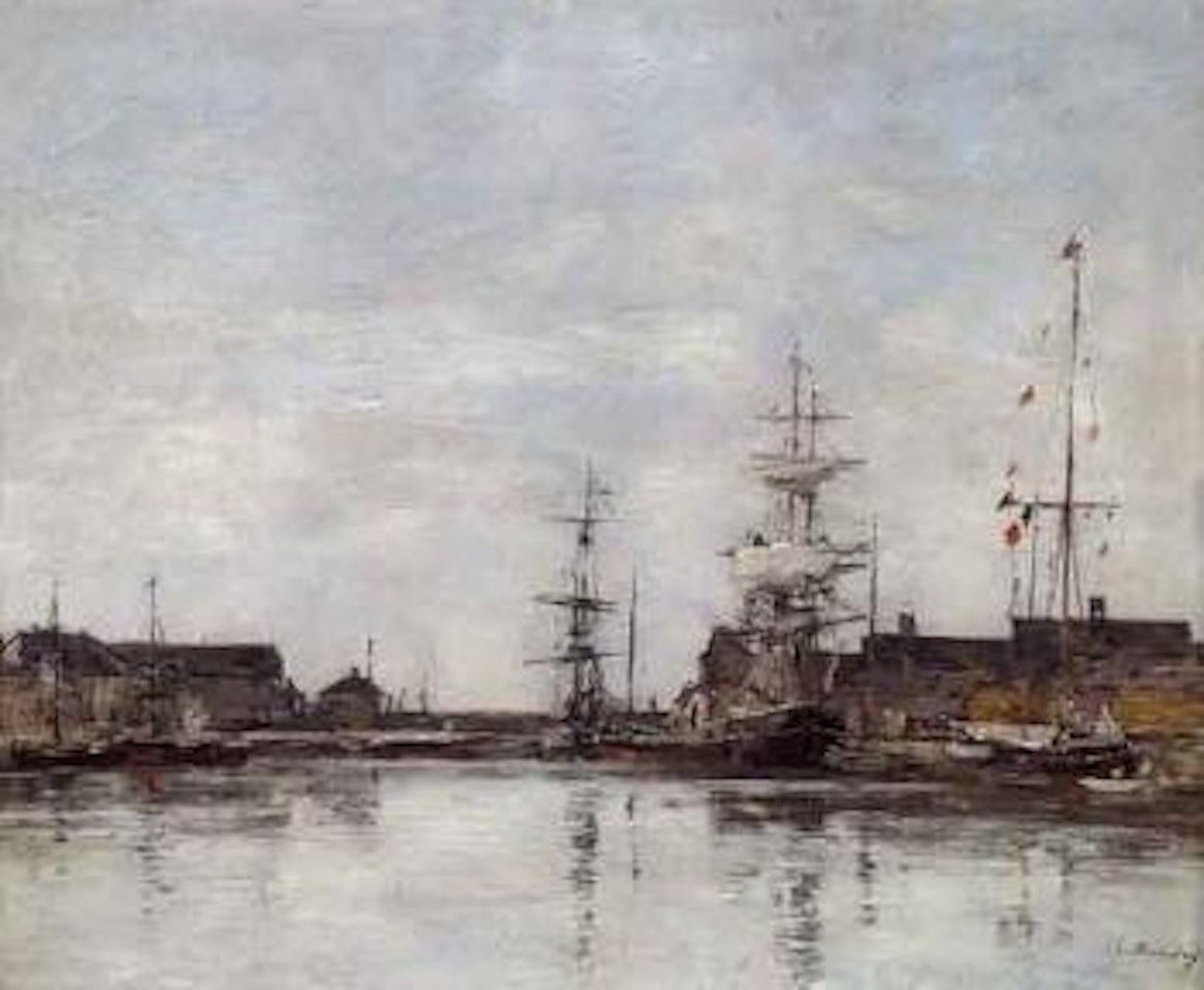 Sailing boats in the harbour by Eugène Boudin