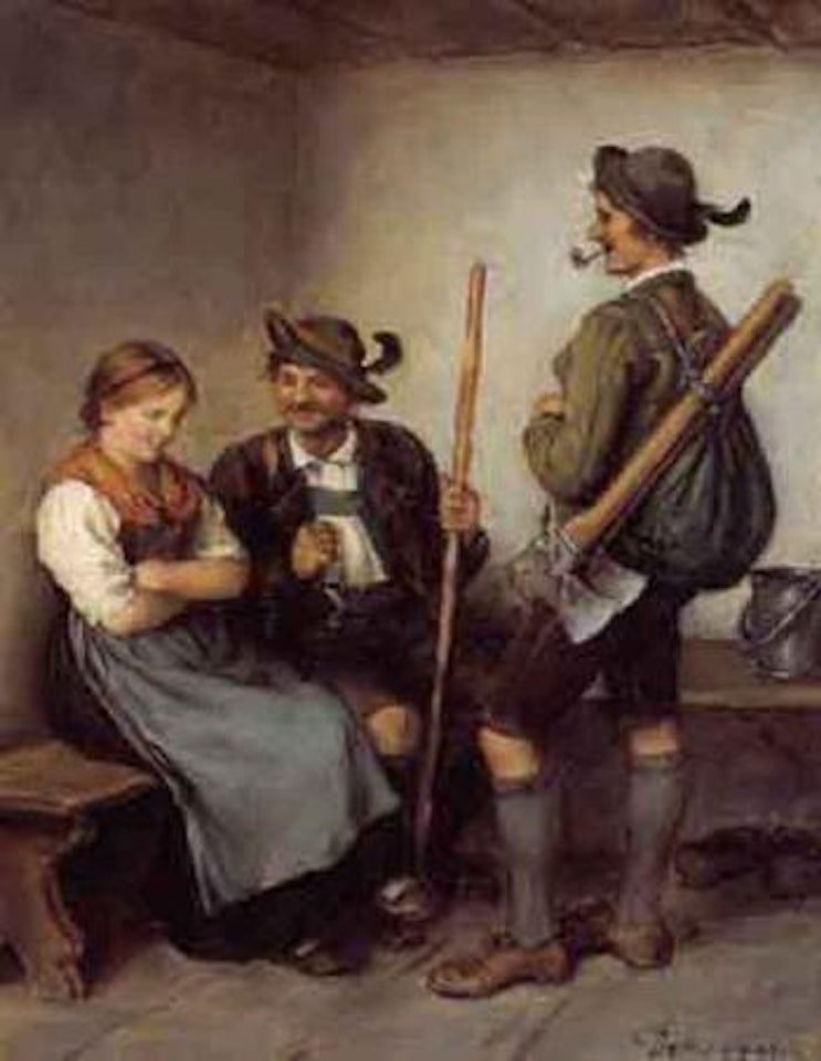 Visit of two lumberjacks by Franz von Defregger