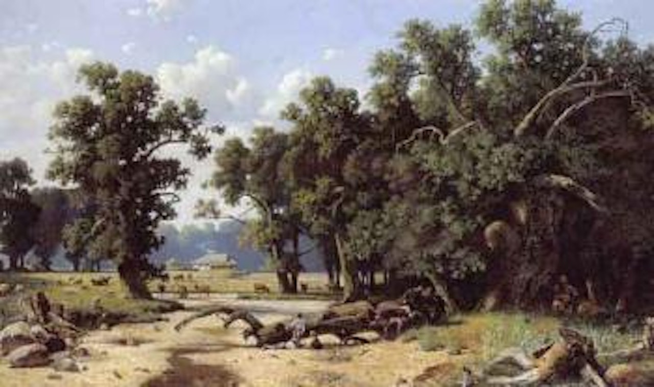 Large landscape with buildings by Russian School