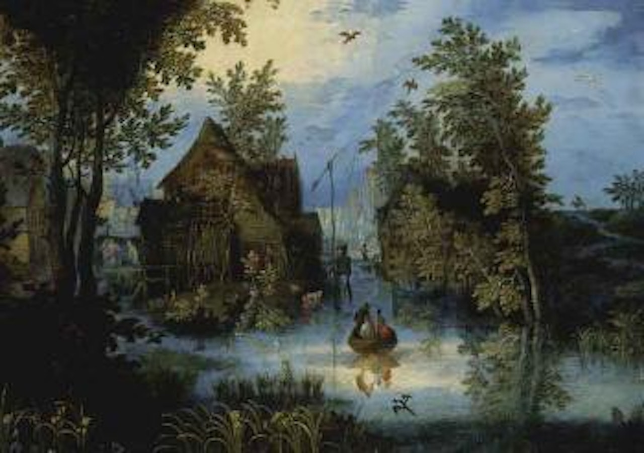 Village canal with a landing pier by Jan Brueghel the Younger