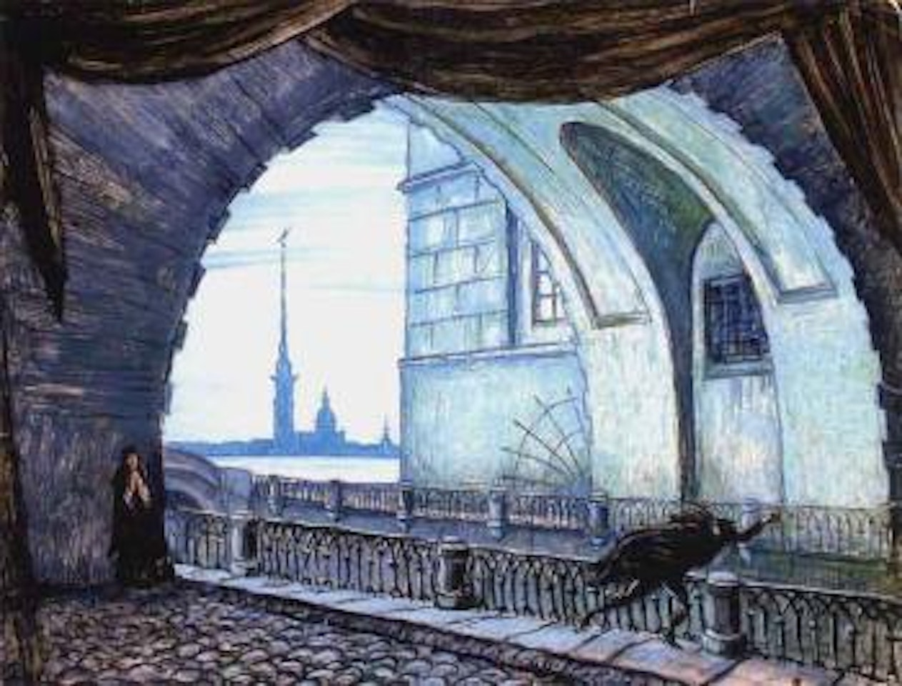 La Dame de Pique, tableau sur le canal d'hiver by Mstislav Valerianovich Dobuzhinsky