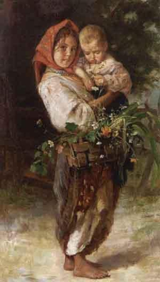 Peasant children by Russian School
