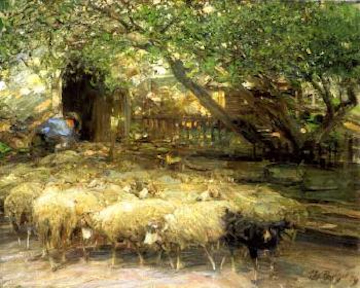 Shepherd returning home with his flock and his dog by Heinrich von Zugel