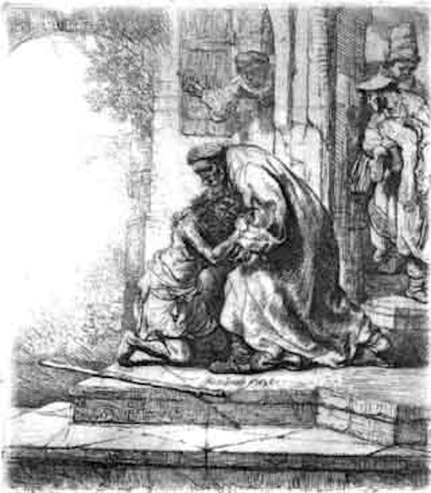 Farmer with a woman and a child by Attributed to Rembrandt Harmensz van Rijn