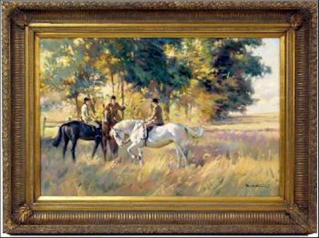 Study of three girls and their horses by Donald Grant