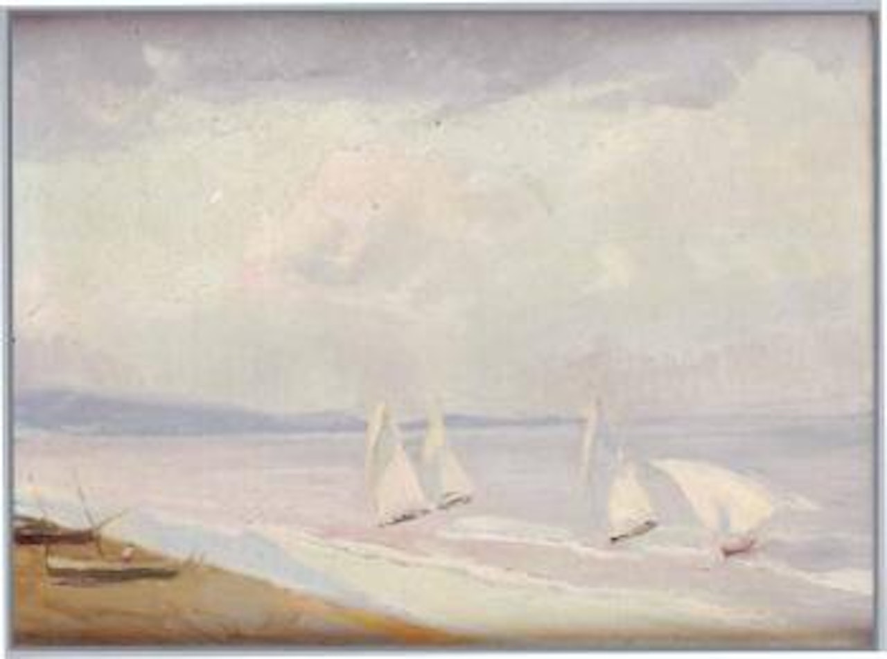 Sailing boats by the beach by Joaquin Sorolla Y Bastida