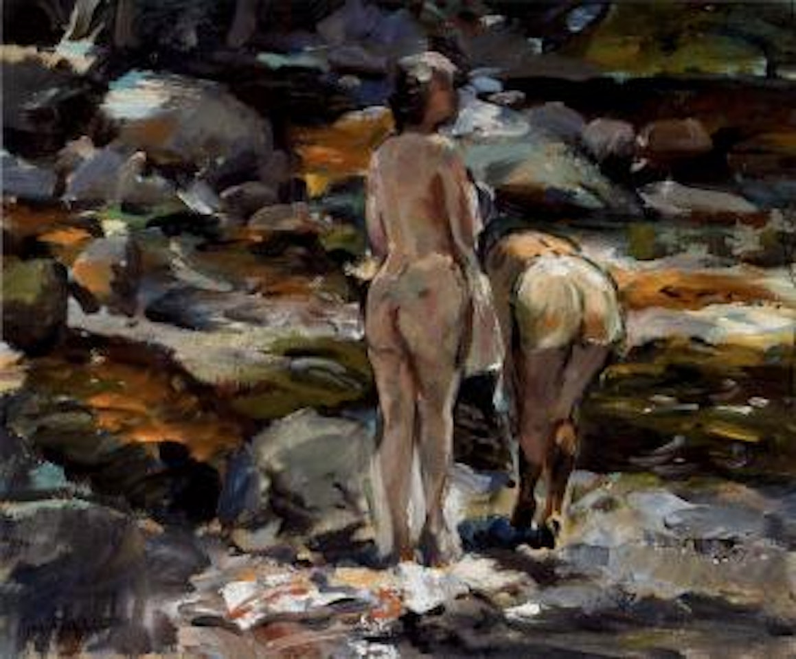 Women bathing in a river by Maurice Logan