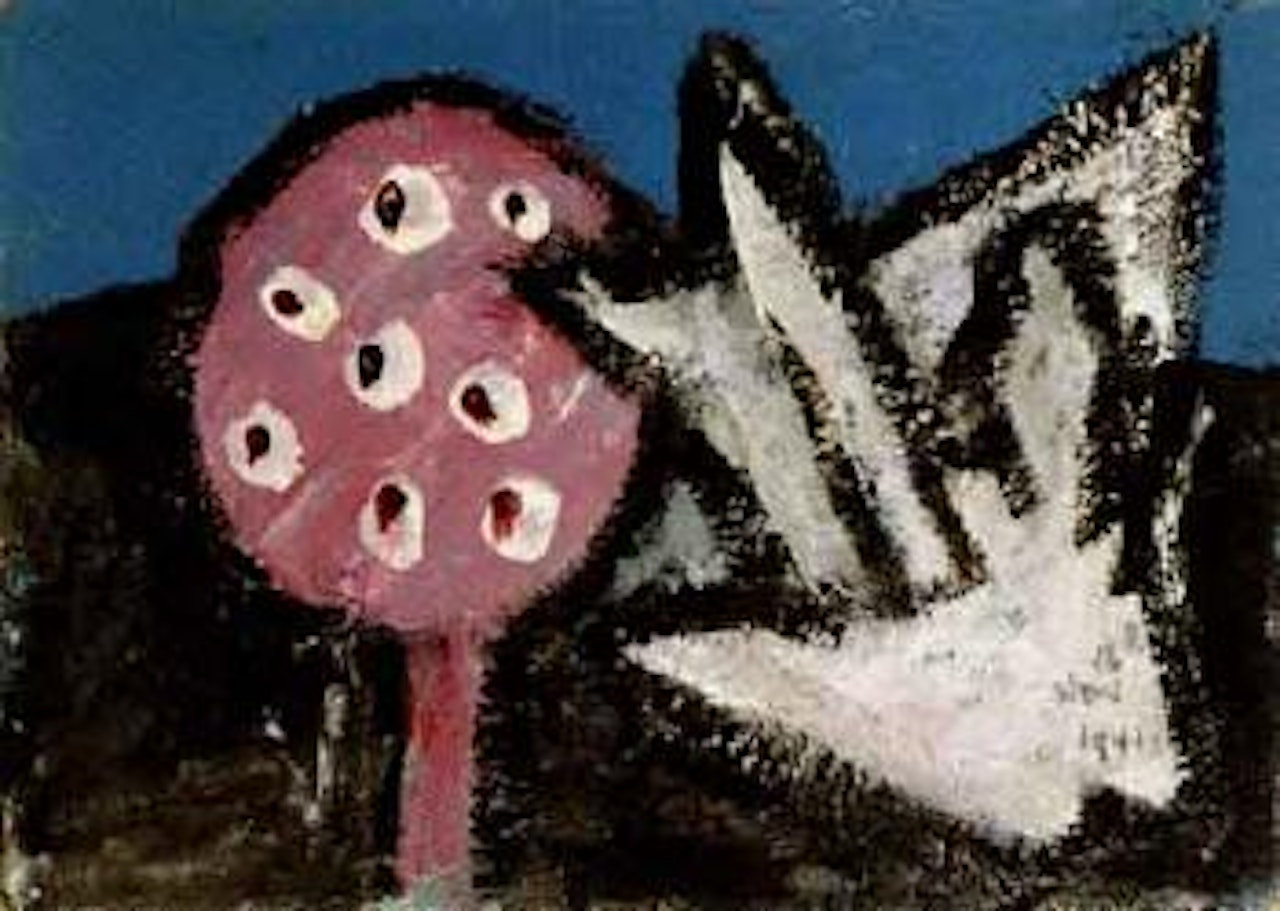 Landscape with pink tree by Sidney Nolan