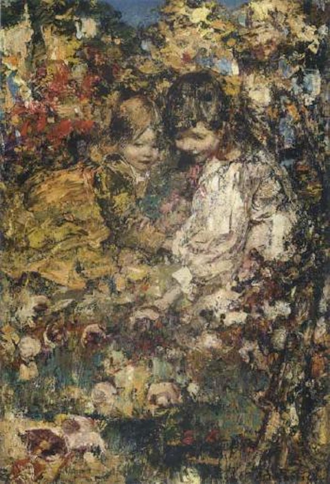 Girls gathering mushrooms by Edward Atkinson Hornel