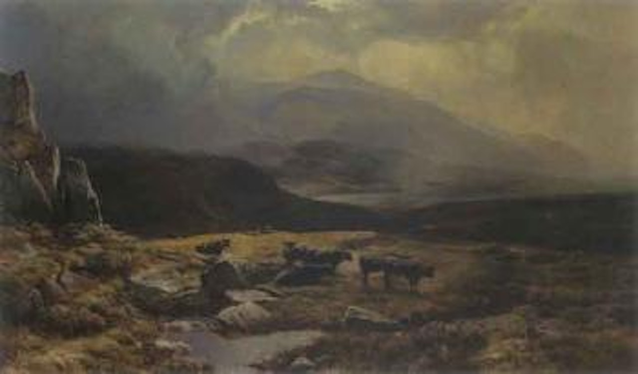 Mountain landscape with cattle by Sidney Richard Percy