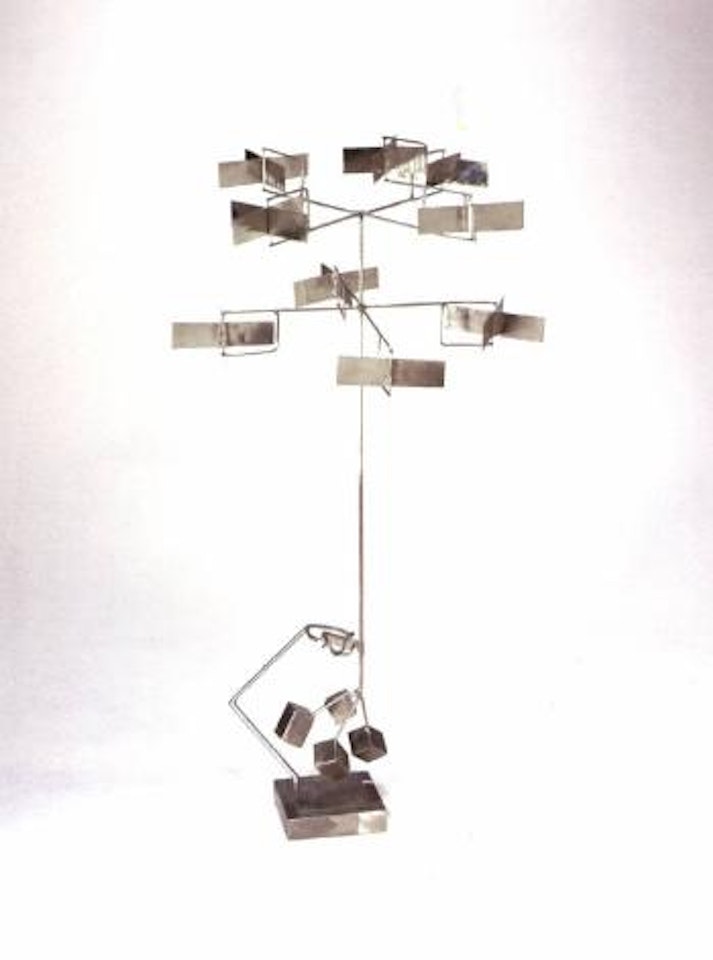 Nine rotors and four cubes by George Rickey