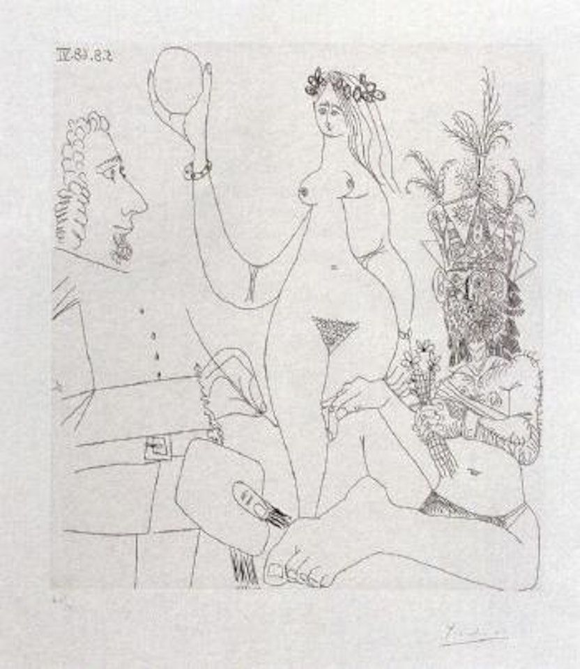 Peintre devant les Trois Graces de Raphael by Pablo Picasso