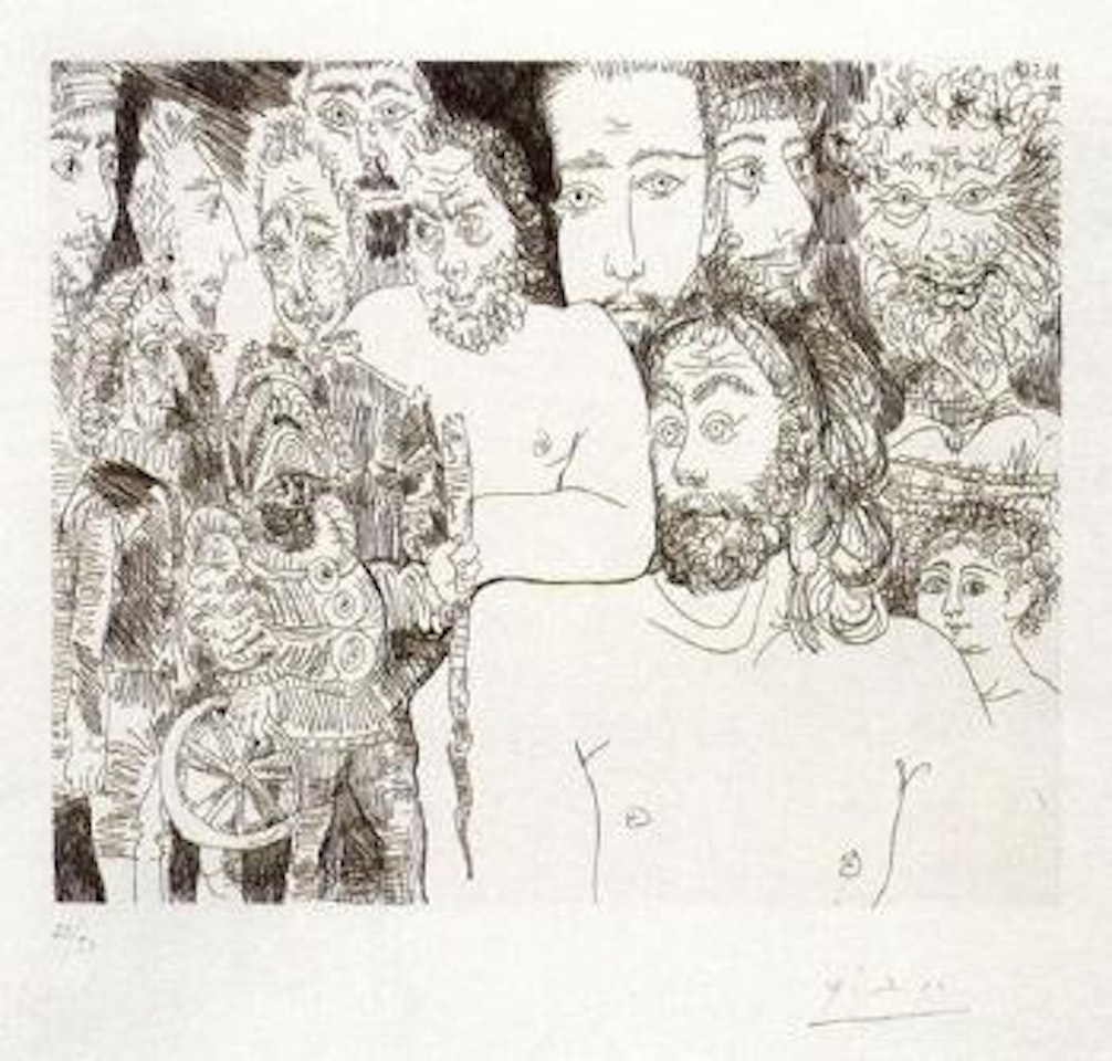 Foule masculin moqueuse et meprisante by Pablo Picasso