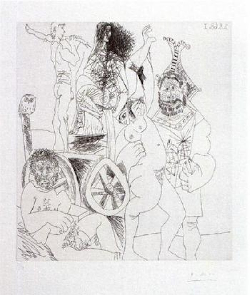 Halte de comediens ambulants, avec hibou by Pablo Picasso