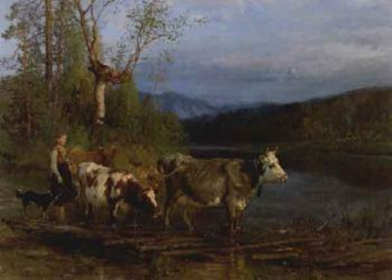 Milkmaid with cattle by Anders Monsen Askevold