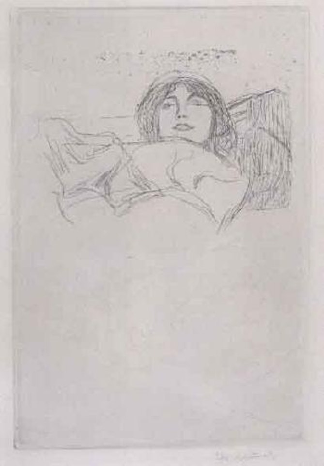 Young woman and portrait of the artist by Edvard Munch