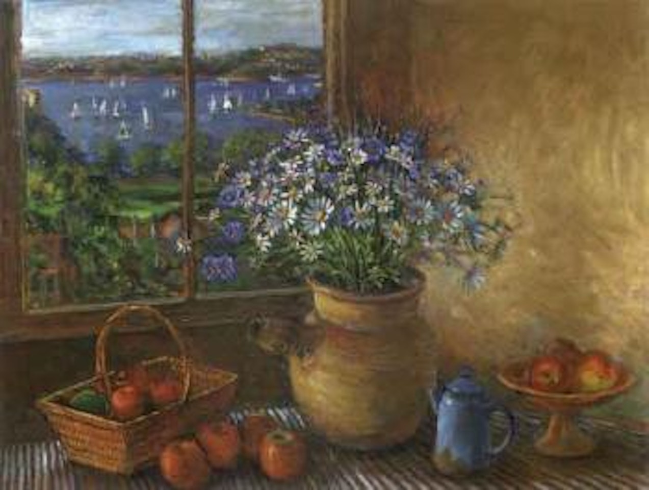 Apples in landscape by Margaret Hannah Olley